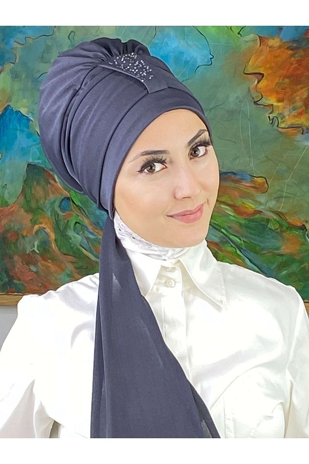Hürrem Model Tek Biritli Atkılı Taşlı Antrasit Bone - 2