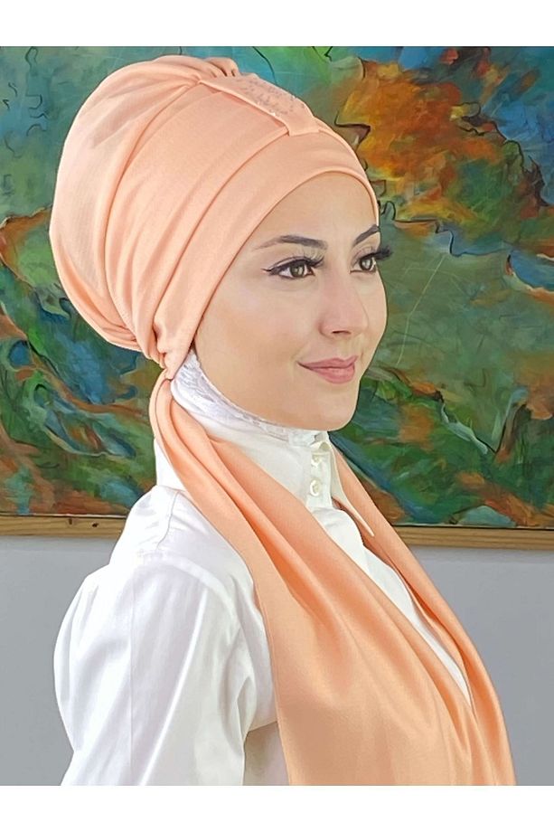 Hürrem Model Tek Biritli Atkılı Taşlı Açık Somon Bone - 3