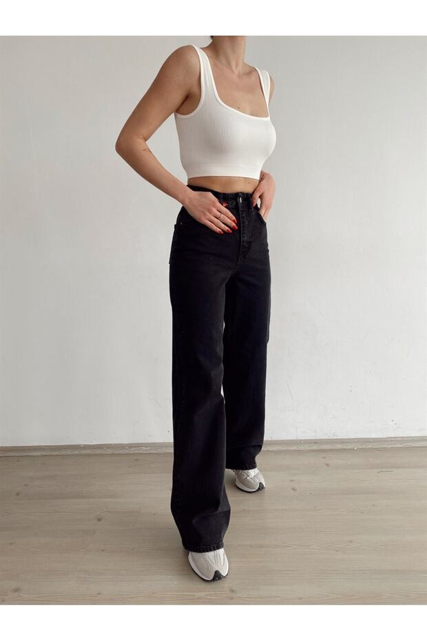 Lisa Solmayan Siyah L.i.k.r.a.l.ı. Süper Yüksek Bel S.a.l.a.ş. Geniş Paça Jean (SÜPER YÜKSEK) - 2