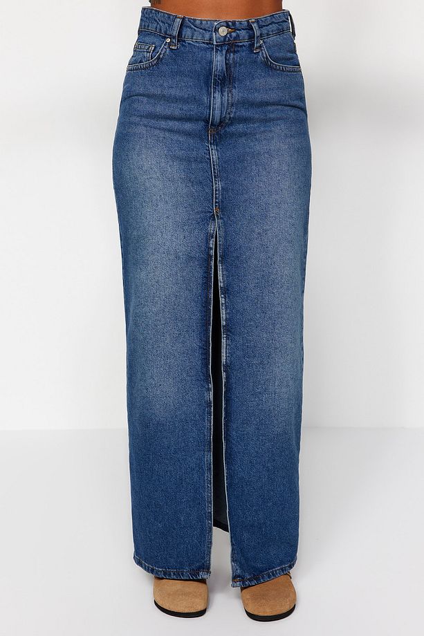 Mavi More Sustainable Yırtmaçlı Maxi Denim Etek TWOAW24ET00058 - 5
