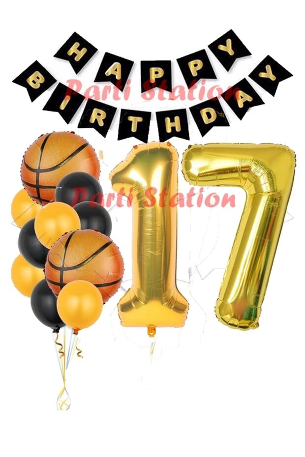 Basketball Concept 17 Years Old Balloon Set Basketball Theme Birthday Balloon Set
