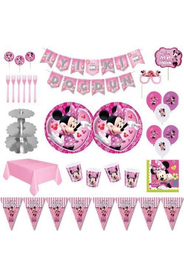 Minnie Mouse Doğum Günü Konsepti Parti Seti 16 Kişilik Full Set Parti Malzemeleri - 1