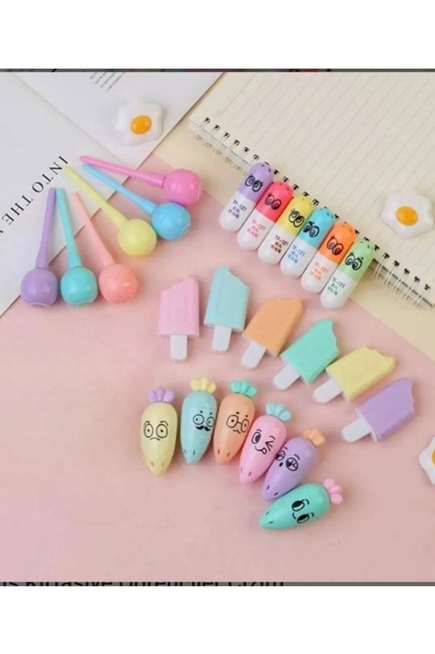Lolipop Kapsül Havuç Dondurma 4'lü Fosforlu Kalem Seti - 1
