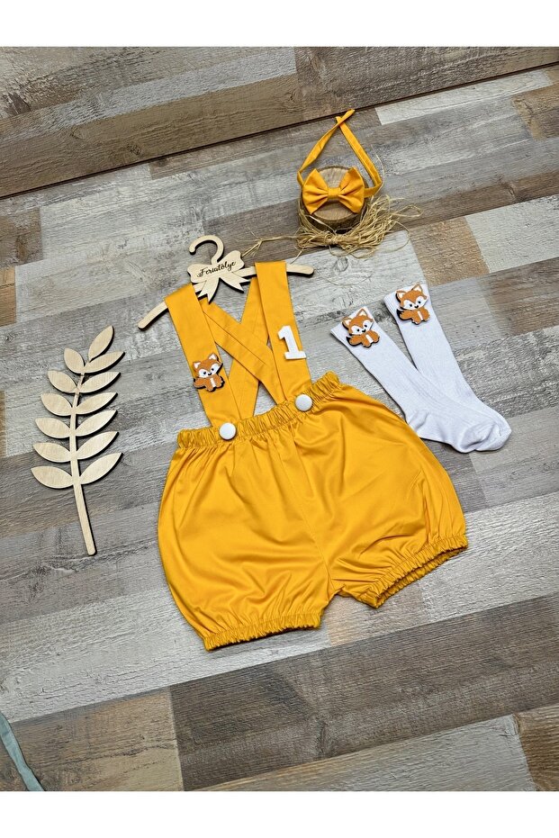 Fox concept baby boy, 1 year old, light orange salopette
