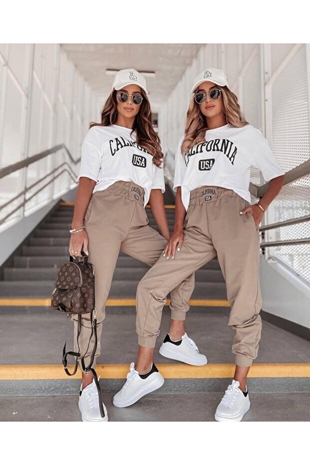 Plus Size Women's California Use Printed High-Waist Summer Tracksuit Set