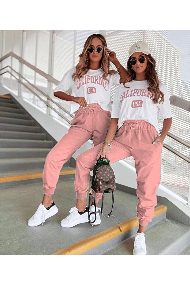 Plus Size Women's California Use Printed High-Waist Summer Tracksuit Set