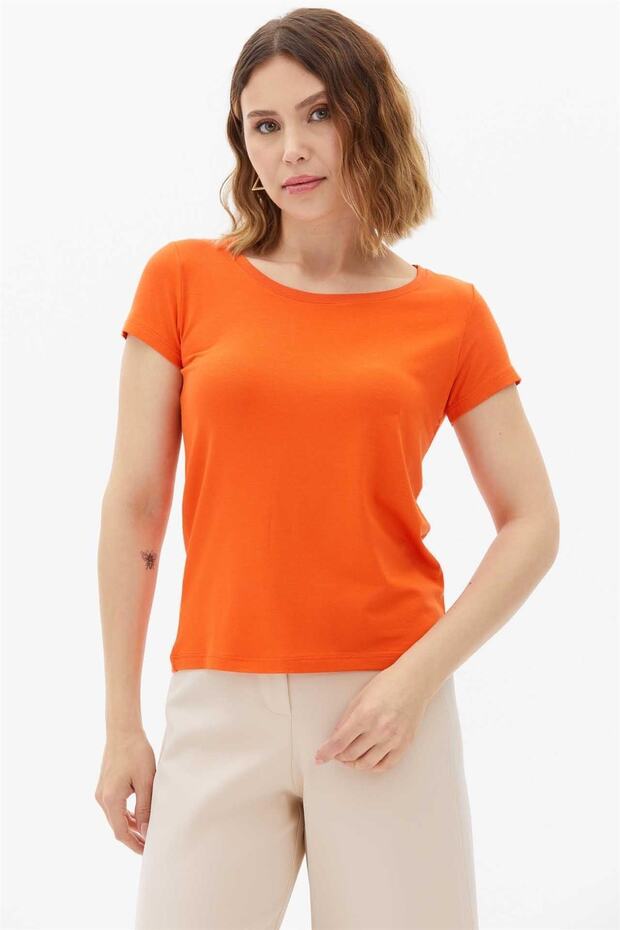 Kısakollu Basic Bluz ORANJ - 1
