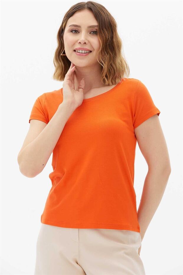 Kısakollu Basic Bluz ORANJ - 3