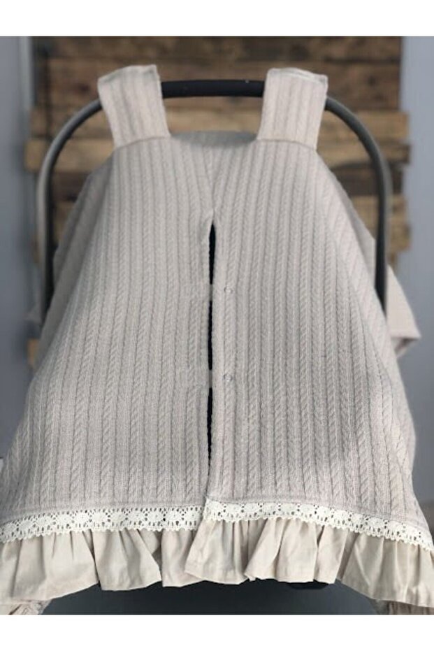 Beige Knit Pique Beige Poplin Ruffle Cream Lace Stroller Cover