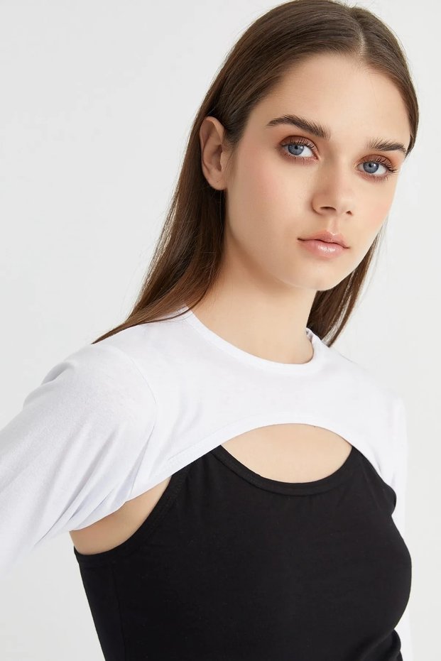 Straight Collar Neck Collar Sleeve - White