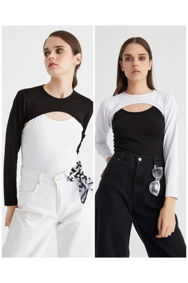 Flat Collar Neck Collar Sleeves 2 Pieces (1 Piece Black-1 Piece White)