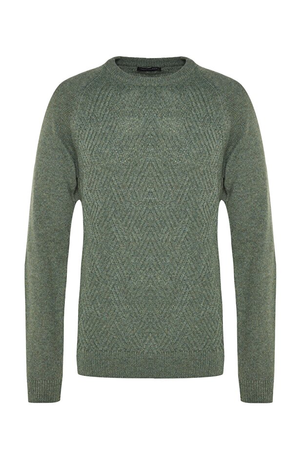 Mint Unisex Fit Yünlü Bisiklet Yaka Reglan Kol Dokulu Triko Kazak TMNAW22KZ0290 - 6