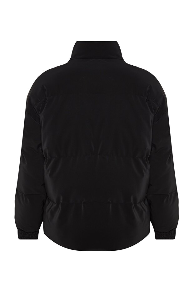 Siyah Oversize Fit Dik Yaka Kışlık Şişme Mont TMNAW24MO00012 - 9