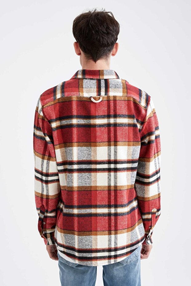 Regular Fit Polo Yaka Kareli Oduncu Uzun Kollu Gömlek - 5