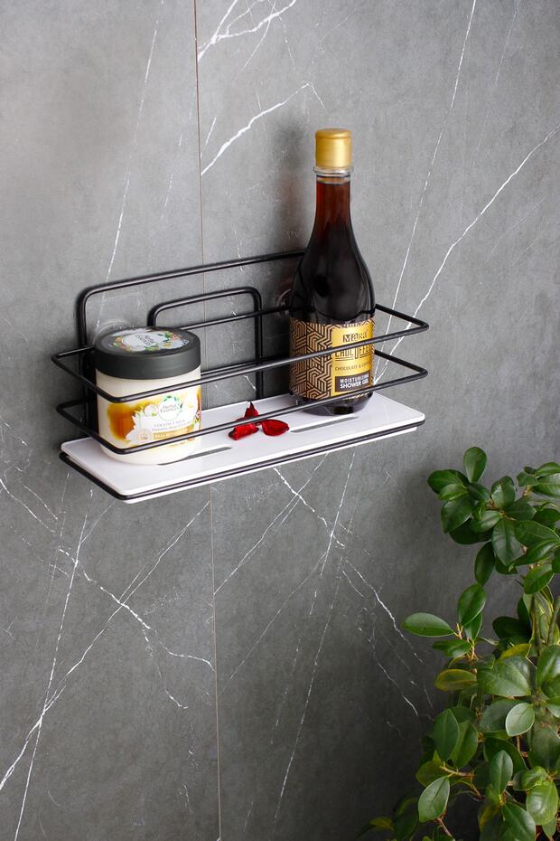 Economical Stainless Bathroom and Cosmetic Organizer with Crystal Shelf Black Adhesive Wire Shampoo Rack
