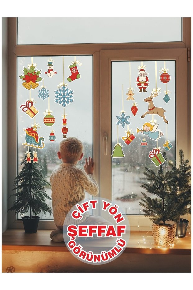 New Year, Santa Claus, Deers, Gifts, Snow Themed Transparent Glass Label