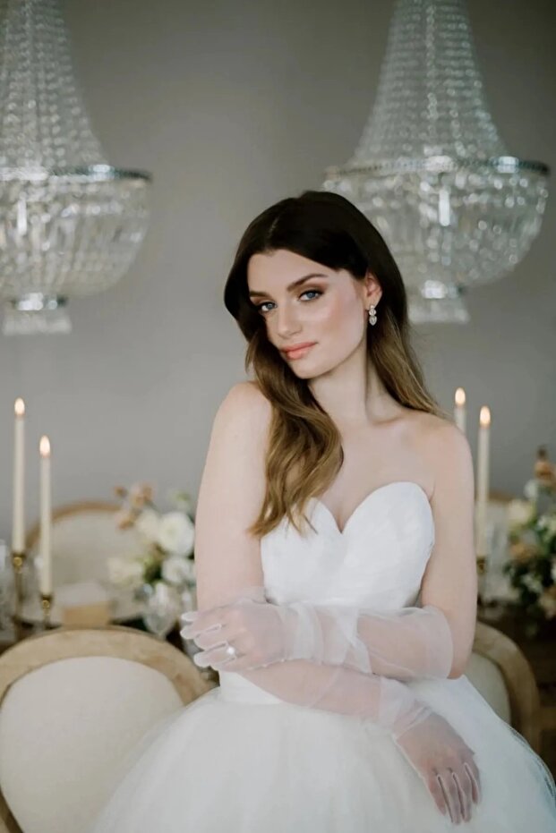 White Gloves Wedding Dress Matching Long Gloves Long Tulle Gloves