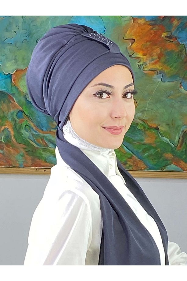 Hürrem Model Tek Biritli Atkılı Taşlı Antrasit Bone - 3
