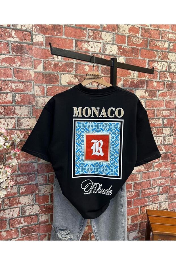 تي شيرت Radjeanss للجنسين باللون الأسود بطبعة موناكو