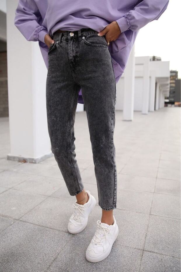 Lifee Smoked High Waist Soft Touch Relaxed Cut Mom Jean Jeans