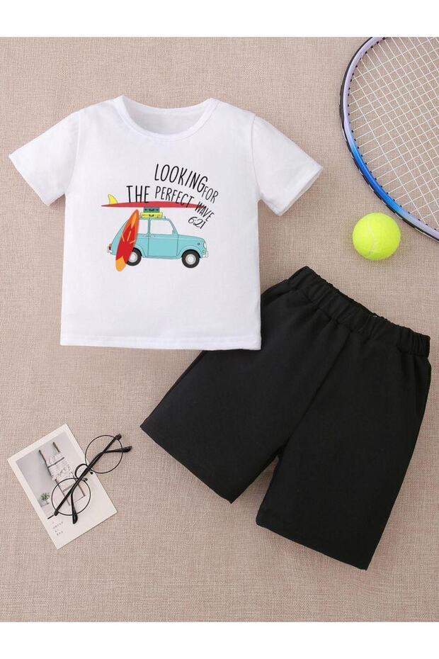 Children's Blue Car Printed Shorts-T-Shirt Set