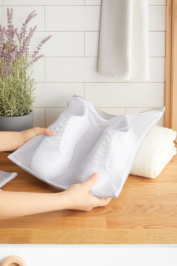 3 Adet Gri Fermuarlı Ayakkabı Çamaşır Yıkama Filesi Torbası 35x40 - 3