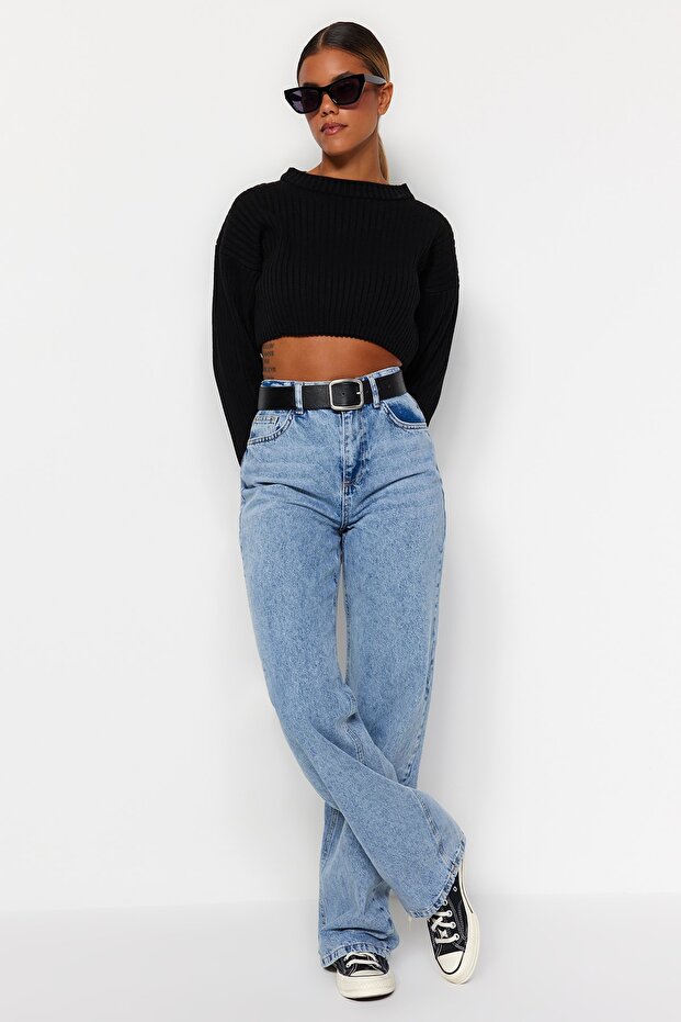 Açık Mavi Yüksek Bel Wide Leg Geniş Paça %100 Pamuk Non-Stretch Jeans TWOAW24JE00074 - 4