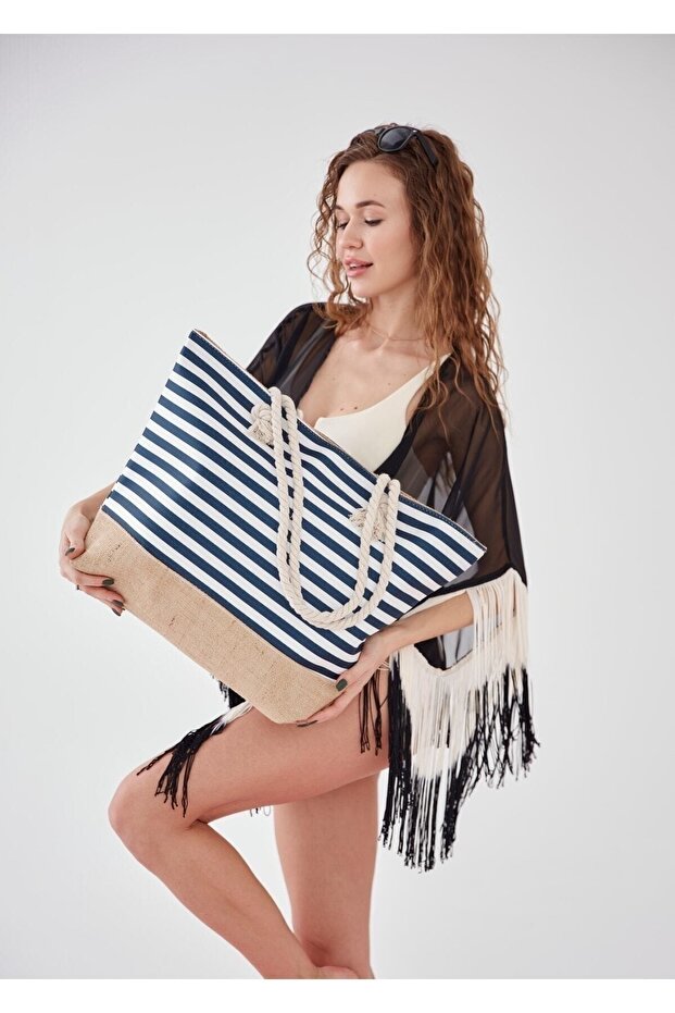 Ριγέ τσάντα παραλίας - 1