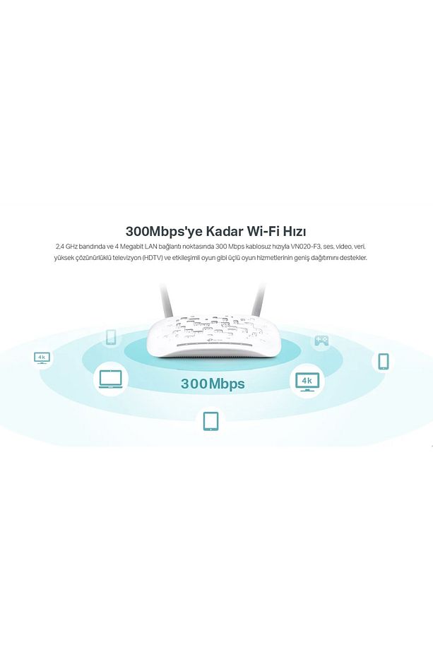 VN020-F3 300Mbps 4 Port Kablosuz Router VDSL Modem 2x5dBi Anten - 1
