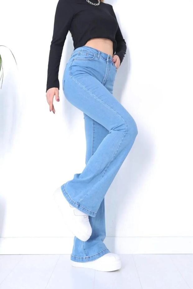Estonian Light Blue (ice) Spanish Leg Jeans Women's Colorfast Extra Lycra High Waist (OPPARATOR)
