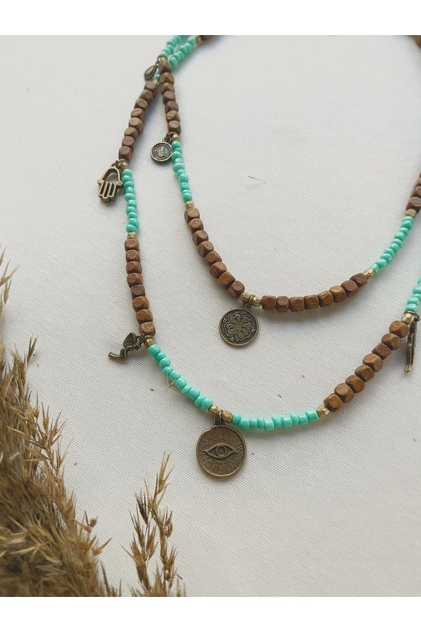 Otantik Tılsım Kolye Şans Ve Koruma Objesi Çift Renkli Bohem Kolye - 3