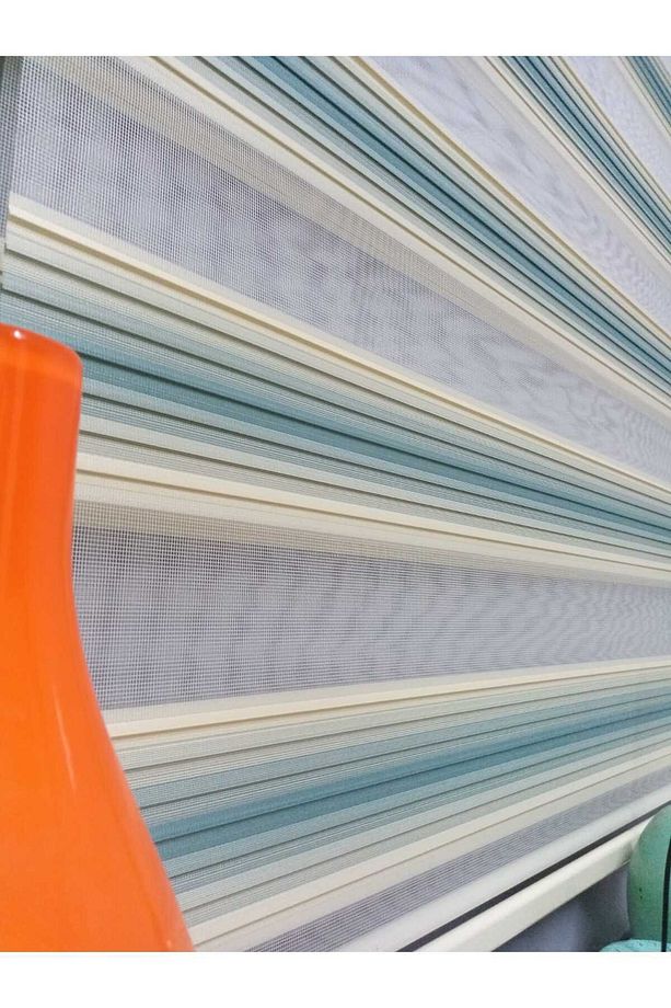 Stor Zebra Perde Brillant 2023 Sezonu Yeşil,krem Pliseli Zebra Stor - 1