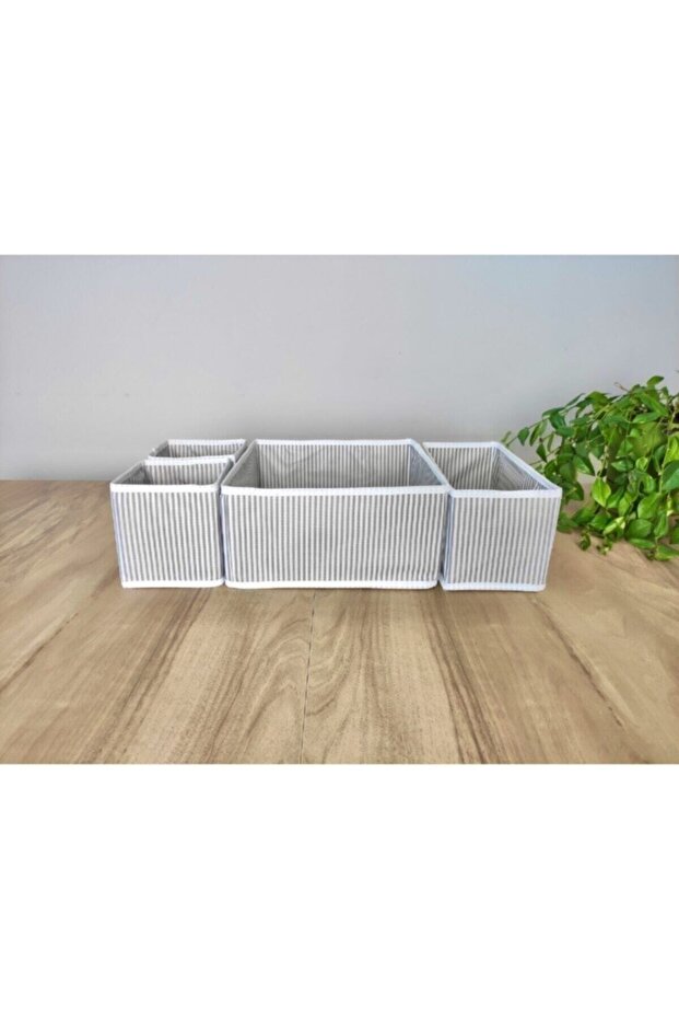 4 Piece Striped Gray Organizer - Drawer, Cabinet and Table Top Organizer
