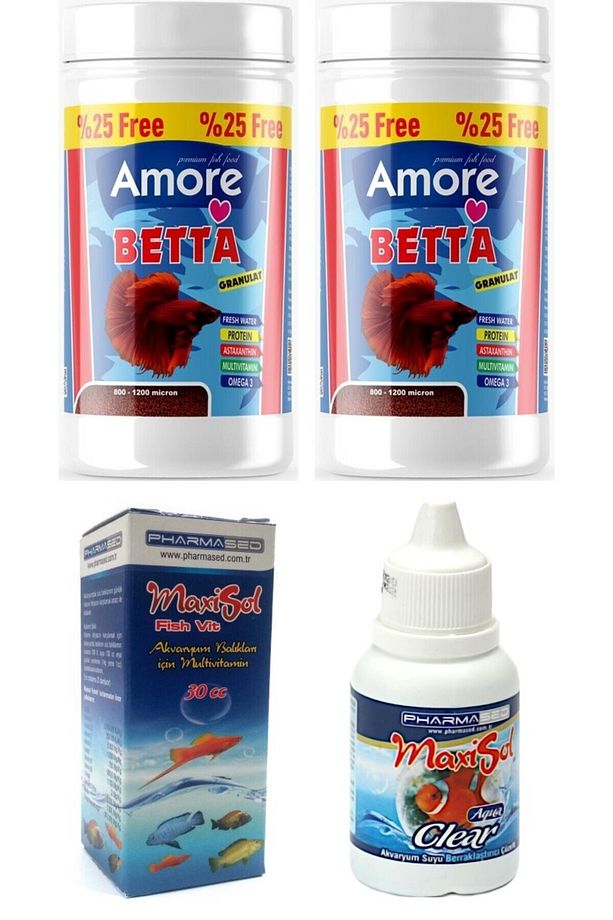 Beta Balığı Granul Yemi 2 adet 125 ml, Su Berraklaştırıcı, Vitamin Seti - 1