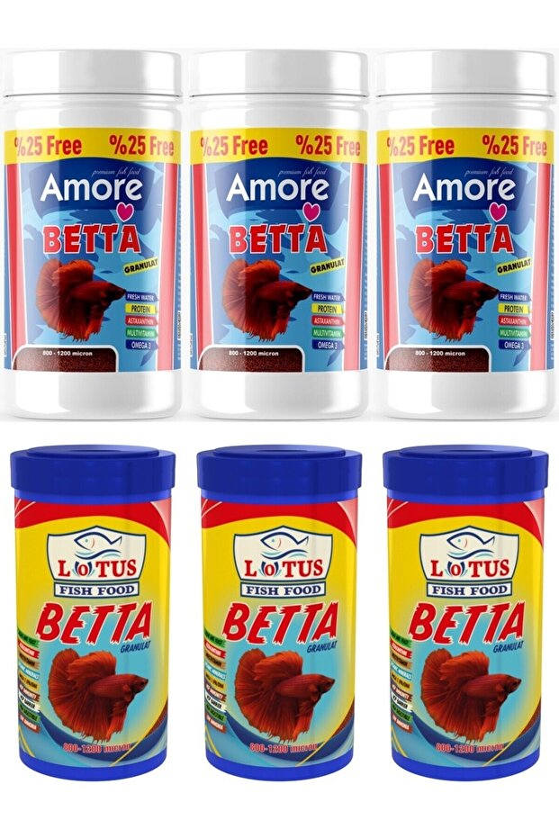Beta Balığı Yemi 3 adet 125 ml ve 3 adet 100 ml Lotus Betta Balık Yemi - 1
