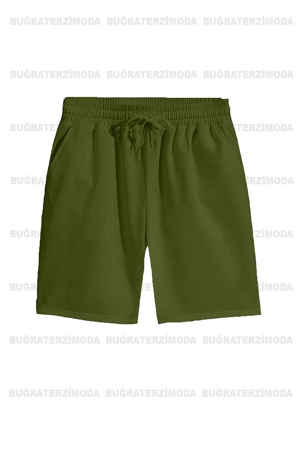 Lacivert-Haki-Bej Unisex Basic Regular Normal Kesim 3'lü Paket Şort - 4