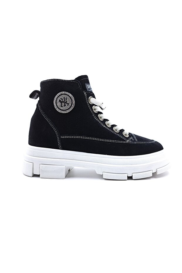 Black Suede Women's Ankle Shoes with Rubber Laces
