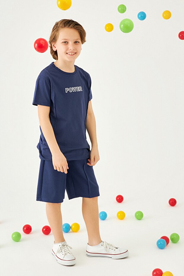 Power Embroidered Boy's Shorts Set Indigo