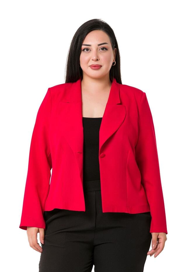 سترة حمراء قصيرة غير مبطنة ذات ياقة كبيرة الحجم