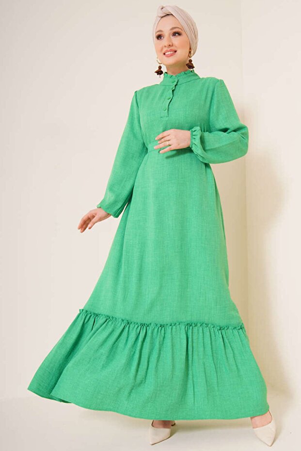 Women's Ruffle Detailed Collar Buttoned Dress