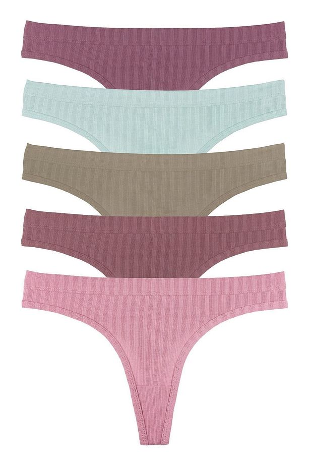 Kadın Fitilli Soft Renkler 5'li Tanga Külot Set - Kts3052 - 4