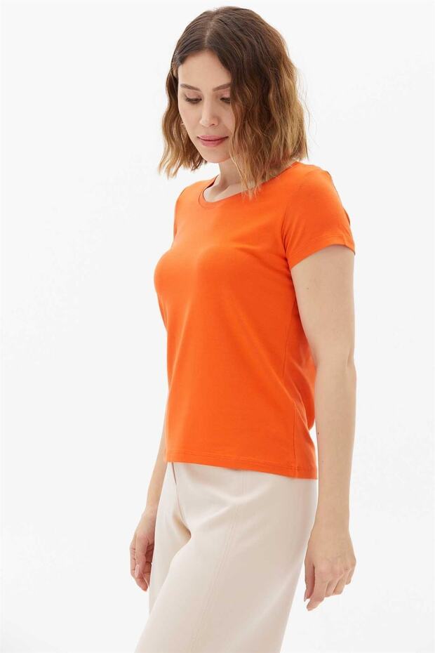 Kısakollu Basic Bluz ORANJ - 2