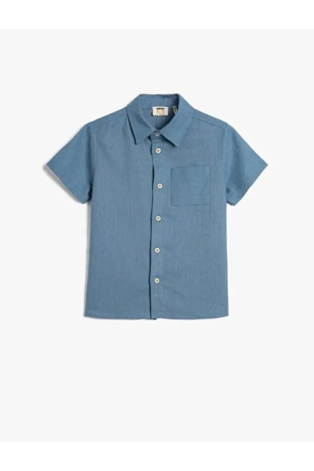 Linen Shirt Short Sleeve Pocket Detailed