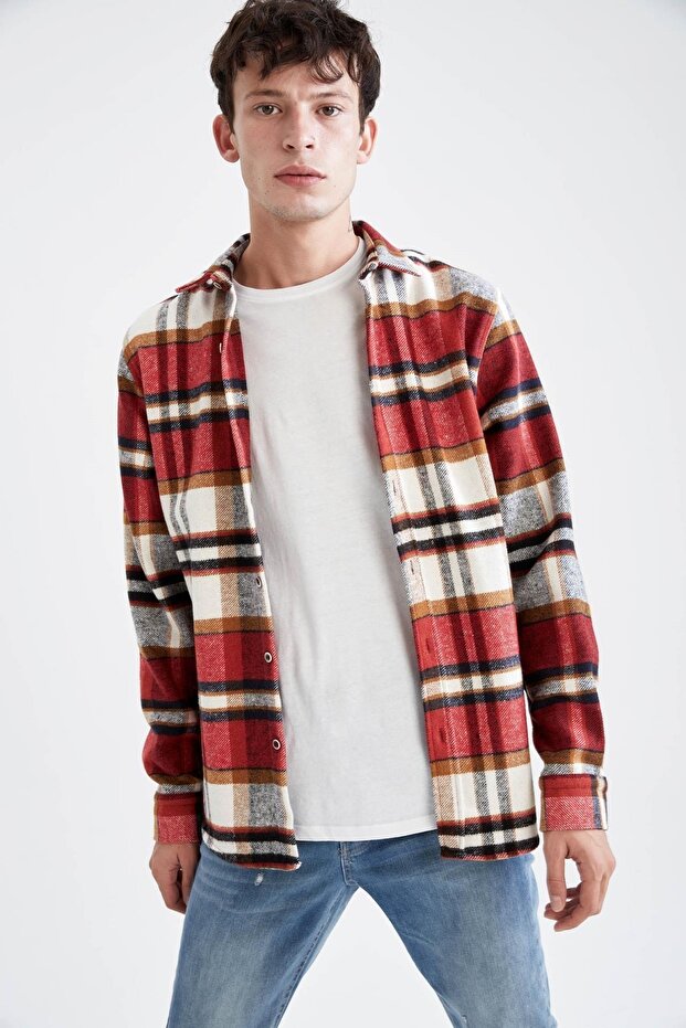 Regular Fit Polo Yaka Kareli Oduncu Uzun Kollu Gömlek - 4