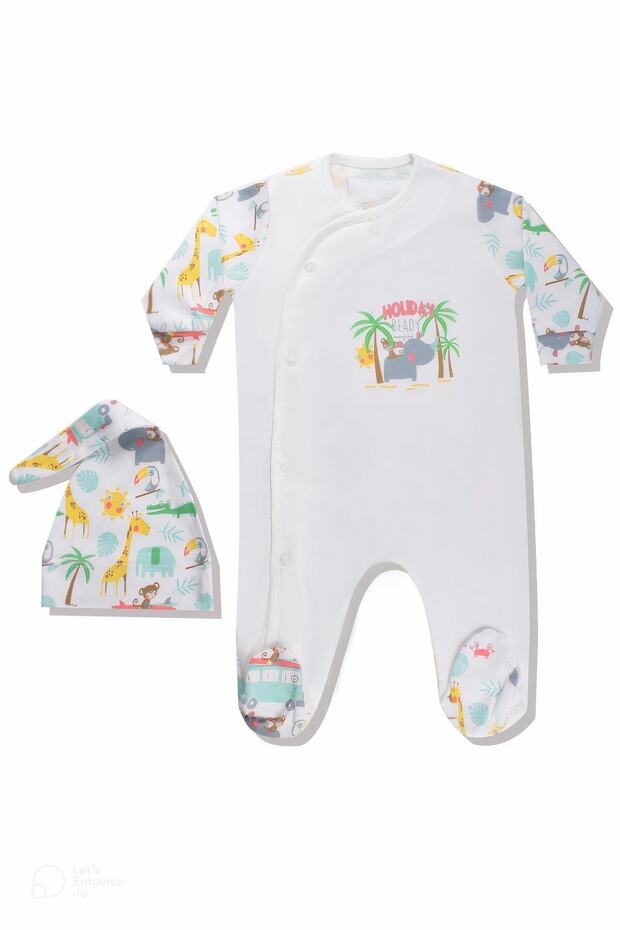 100% Cotton Patterned Baby Rompers with Hat162414