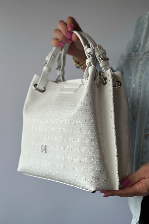 Large Size Knit Detailed 4 Compartment Women's Shoulder Bag 4031-Gd Plain White
