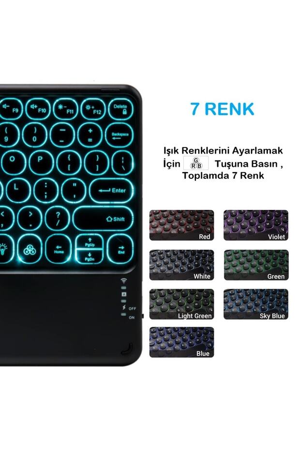Xiaomi Redmi Pad 6 Tablet İçin Uyumlu Şarjlı Touchpadli Yuvarlak Tuş RGB Bluetooth Klavye - 3