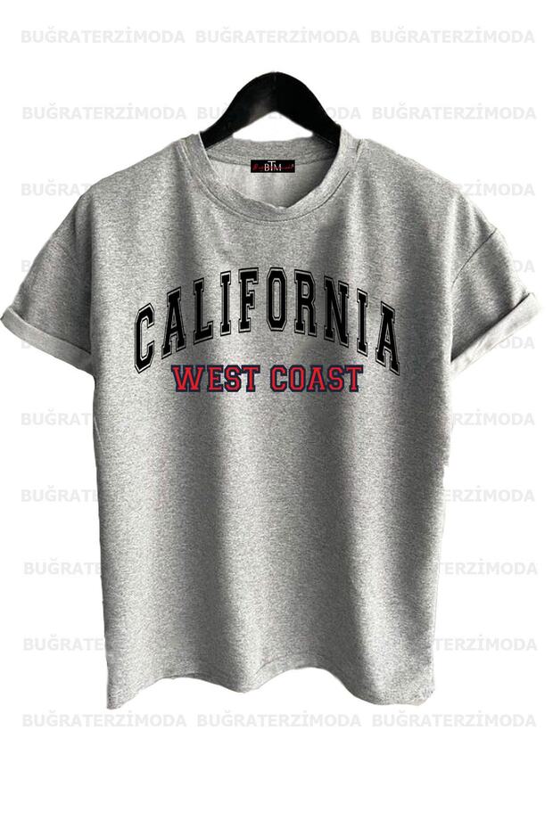 California Printed Unisex Gray Oversize T-shirt