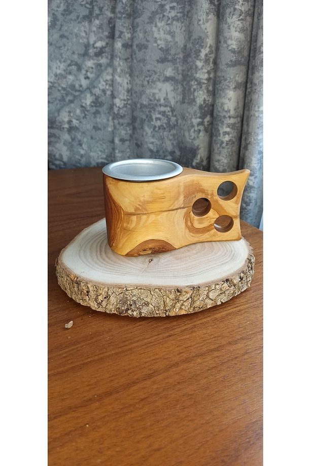 İçi Çelik Ahşap Kamp Bardak & Kuksa Bardak Çelik Kupa & Camper Kupa & Kamp ve Piknik Bardak Kupa - 1