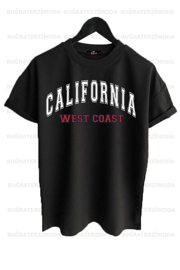 California Printed Unisex Black Oversize T-shirt